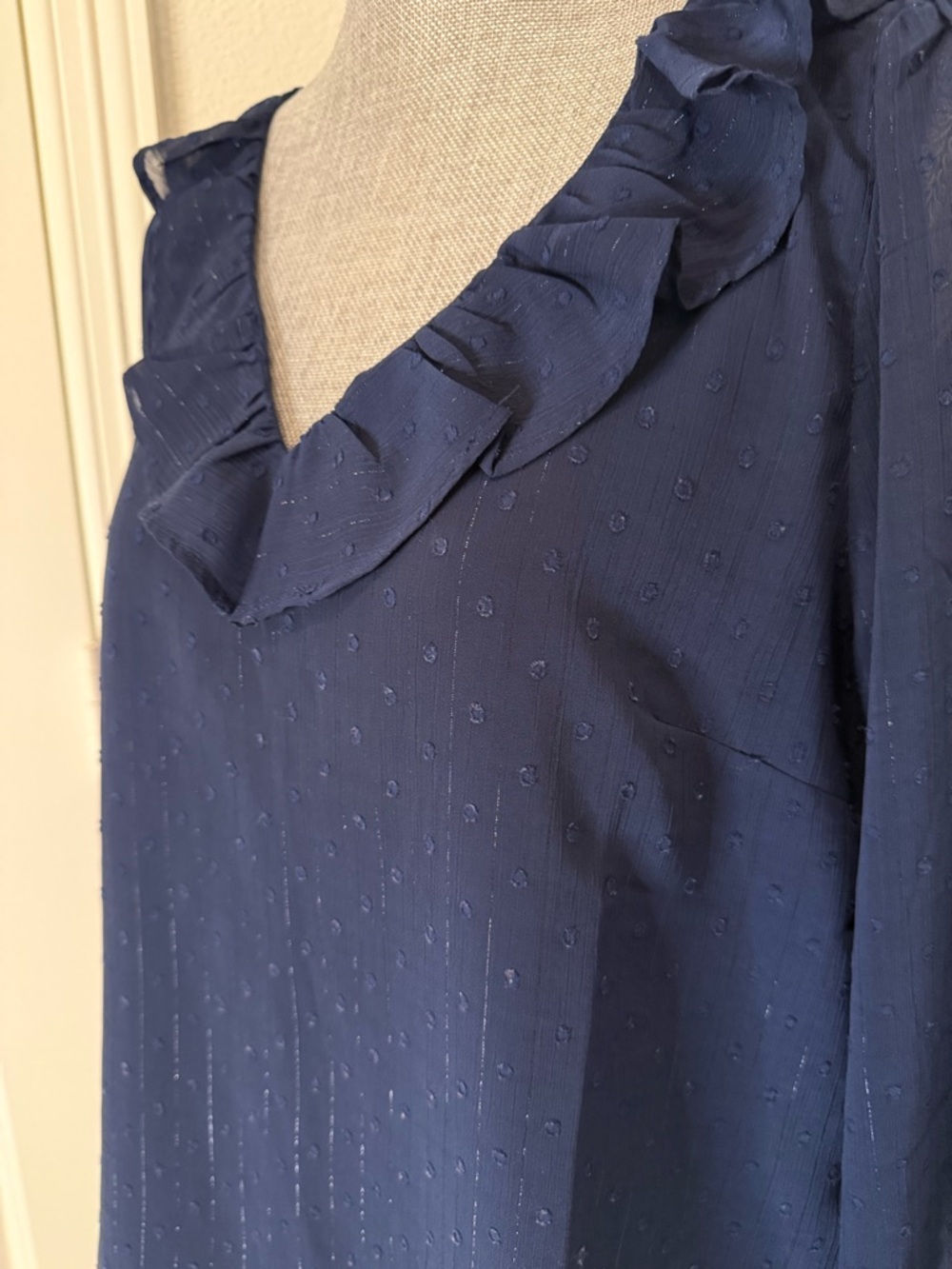 J. Crew Navy Ruffle V-Neck Long Sleeve Blouse - Picture 2 of 13